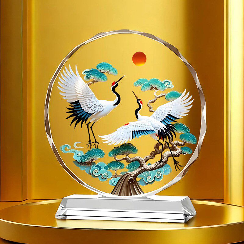 松鹤延年水晶摆件福寿安康桌面客厅玄关乔迁开业吉祥如意装饰摆台