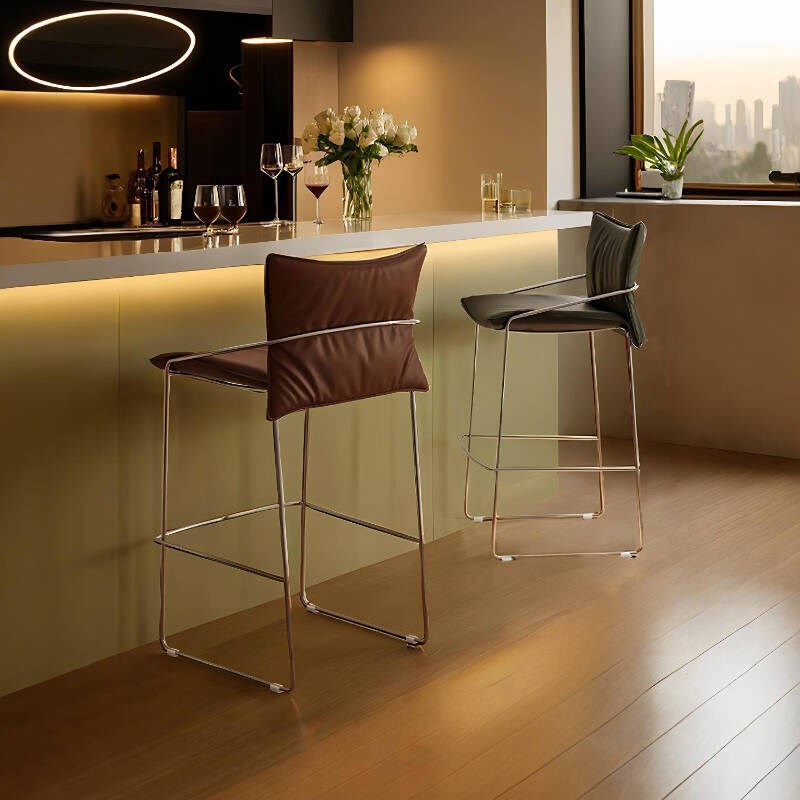 超菲复古吧台椅设计师意式极简家用岛台靠背高椅前台收银高脚凳子