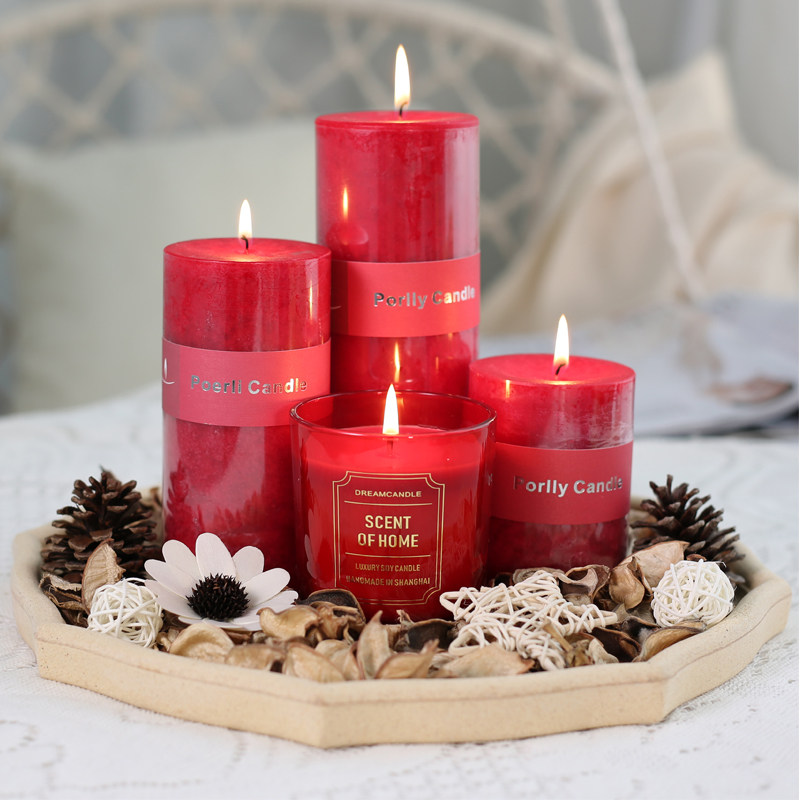 香薰蜡烛红色浪漫婚庆玫瑰大号圆柱蜡烛组合套餐熏香无烟香氛结婚