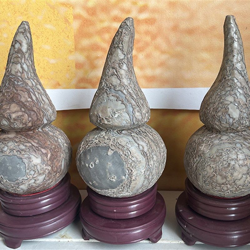 奇石结核石葫芦装饰品石蛋福禄双全树皮石蛋形石化石个性摆件自然