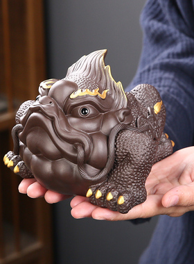 紫砂招财金蟾家居装饰摆件手工蟾蜍茶桌茶台茶盘摆设精品茶宠可养