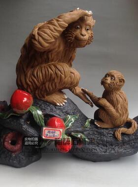 锦绣前程 猴子生肖年货石湾公仔装饰品 陶瓷工艺品精品人气摆件