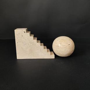 新中式 天然石材书档书立黄洞石摆件书房样板间客厅玄关几何摆件