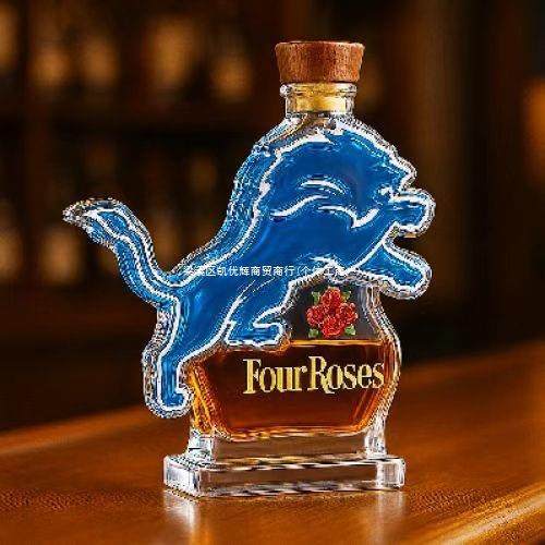 创意红酒异型密封泡酒威士忌伏特加空酒瓶底特律雄狮队威士忌酒瓶