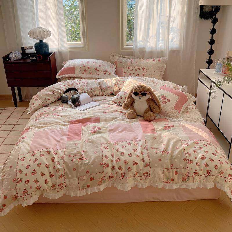新款韩风全棉邹邹纱花边印花四件套学生床三件套床单床笠床品套件,鲜花速递/花卉仿真/绿植园艺,割草机/草坪机,淘宝优惠券,粉丝福利购,淘宝优惠卷