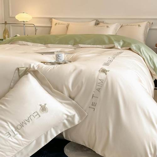 轻奢180支全棉长绒棉刺绣四件套纯棉被套床单床笠款3件套床上用品