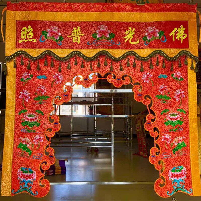大殿绣品龙门帐潮绣桌围横彩经幢挂幡桌套宝盖莲花双龙支持定制
