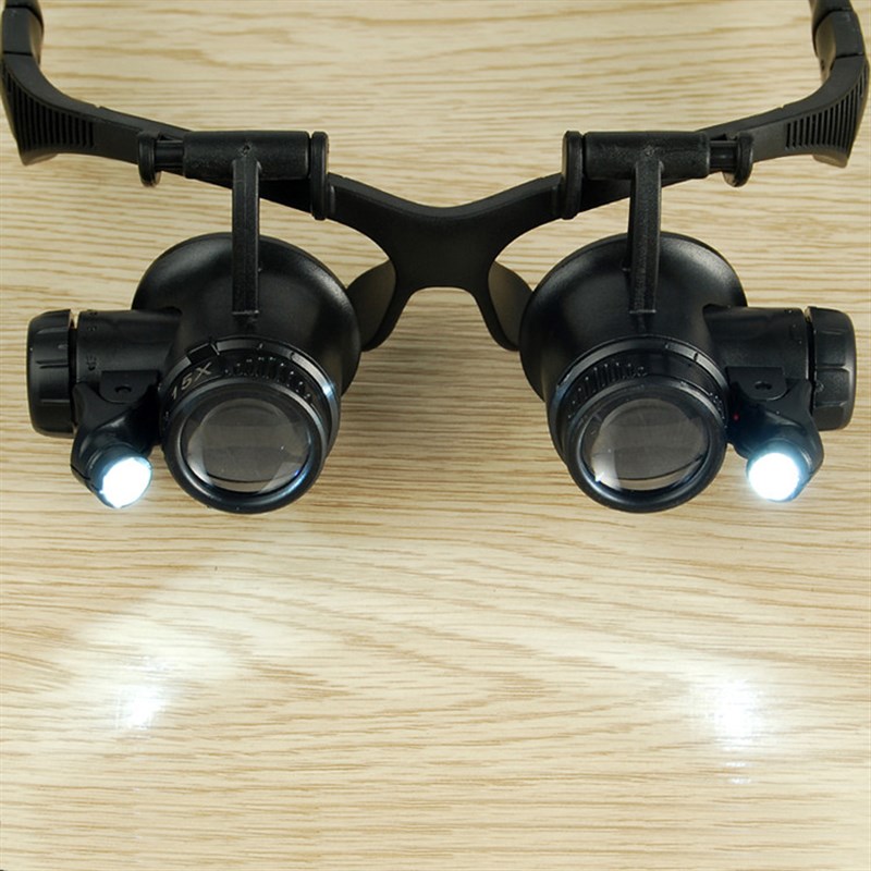 头戴眼镜式维修放大镜 修钟表带LED灯高清10倍15倍20倍倍眼式