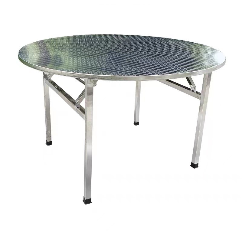 加厚款全不锈钢折叠连体圆型餐桌实用餐台大排档餐饮家用吃饭桌子