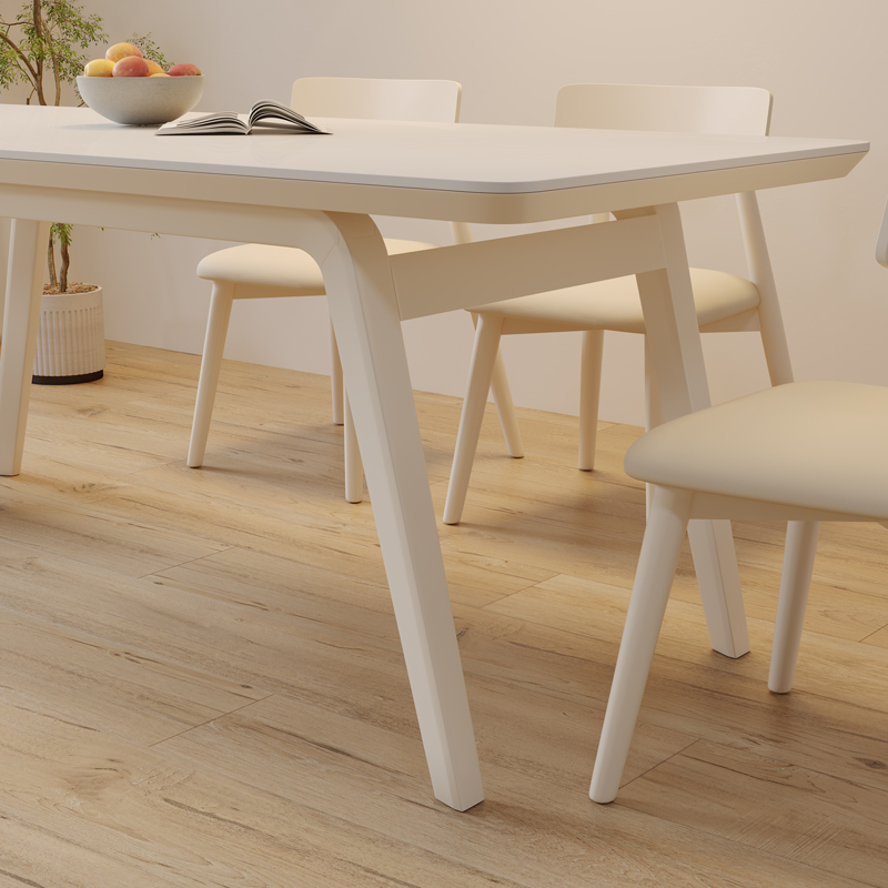 亮光岩板餐桌奶油风现代简约家用小户型长方形实木餐桌椅
