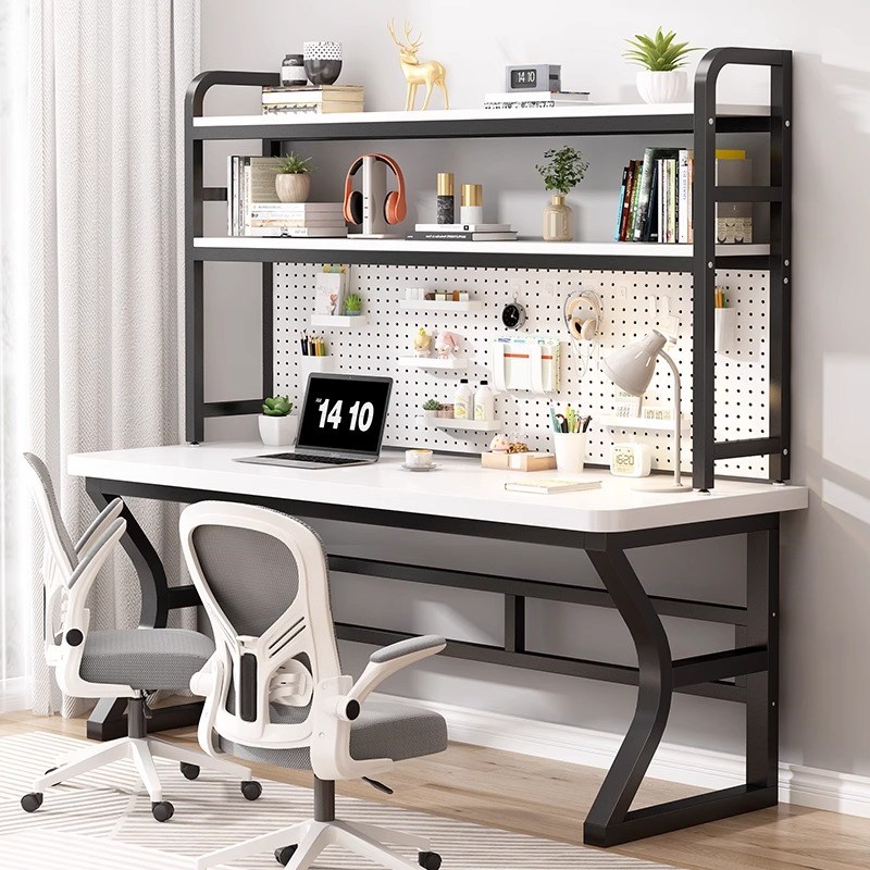 实木书桌书架一体桌子卧室家用学生学习桌办公桌洞洞板电脑桌台式