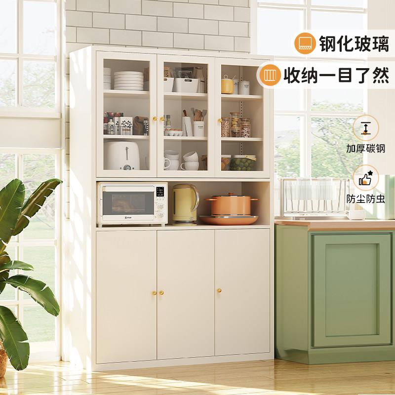 铁皮餐柜钢制厨房收纳柜落地防尘置物柜家用微波炉大容量收纳柜