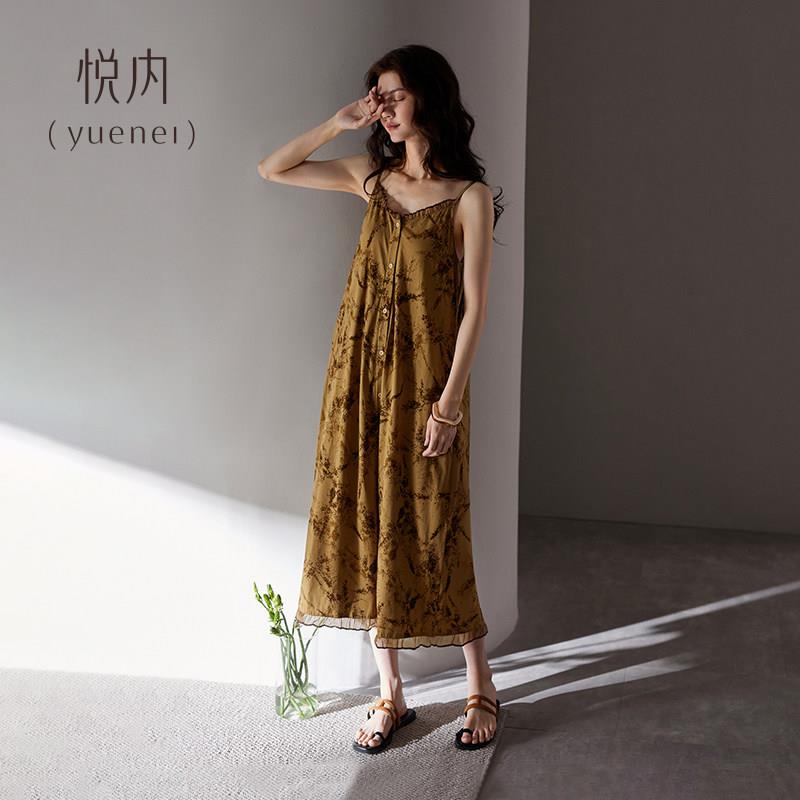 悦内睡裙女士睡衣夏季莫代尔吊带背心夏款夏天大码冰丝薄款中长裙