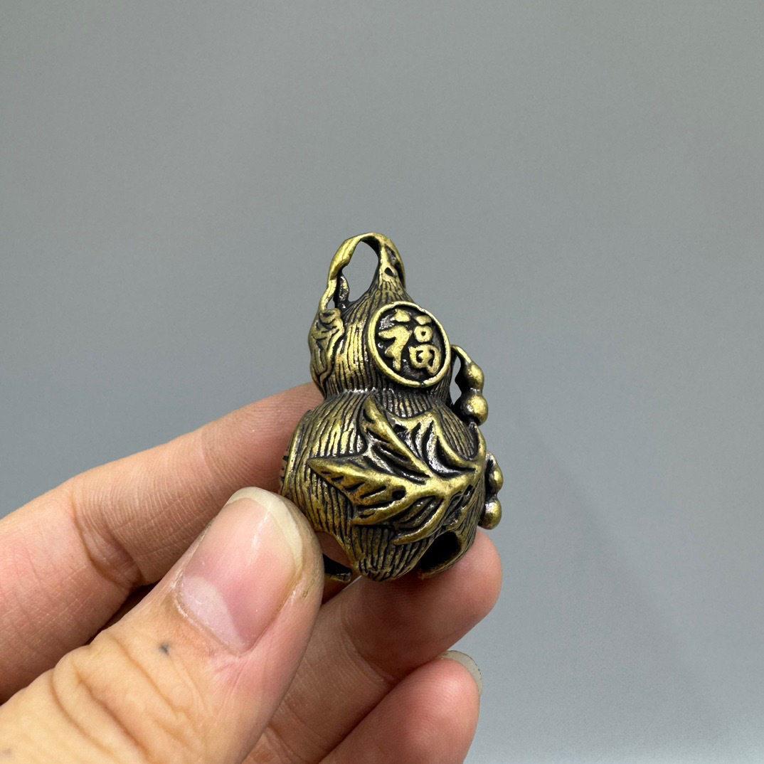 黄铜做旧镂空葫芦汽车钥匙扣挂件福字葫芦铃铛吊坠小铜器