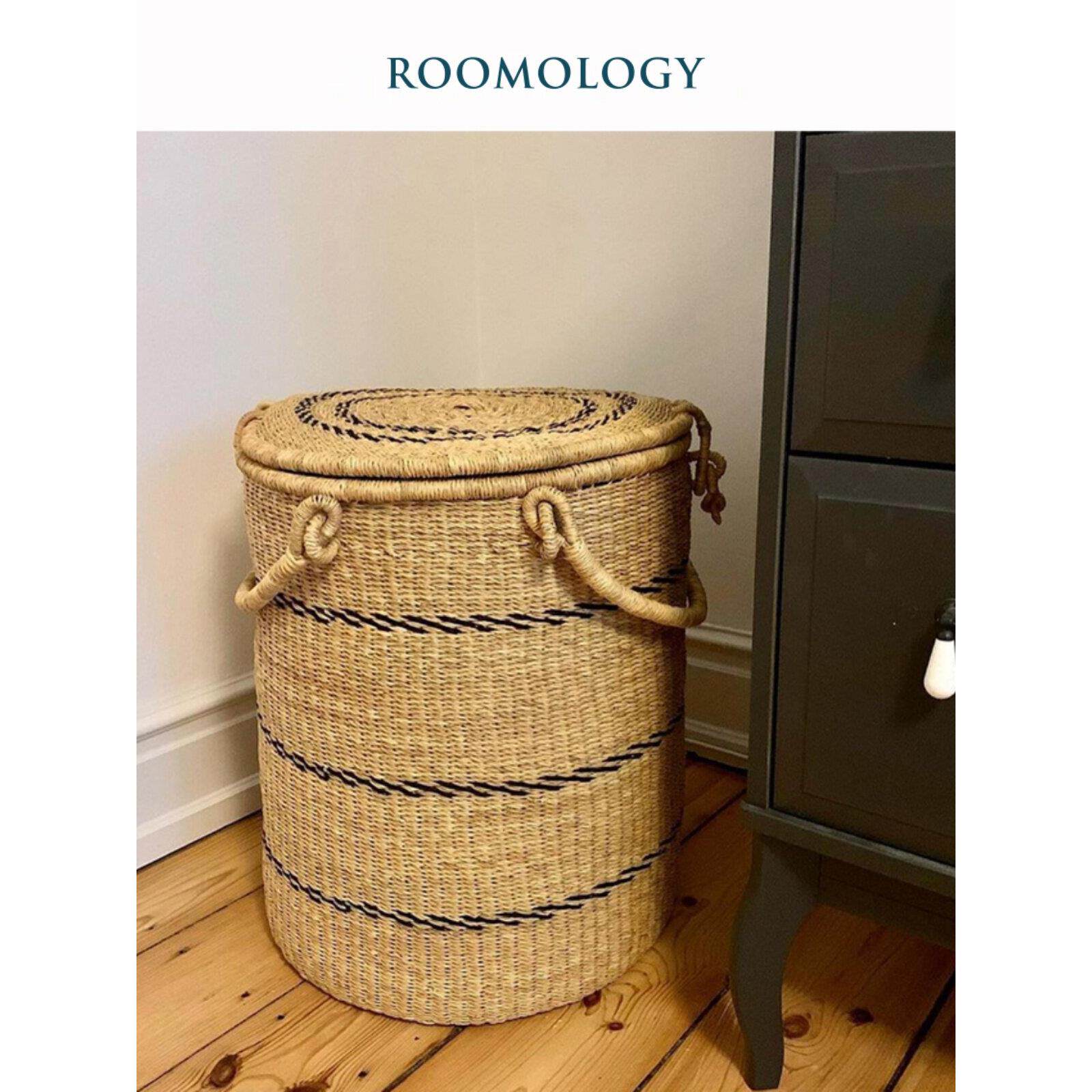 Roomology 非洲进口加纳手工草编洗衣篮脏衣篓收纳篮天然染色编织