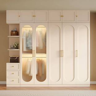 法式衣柜家用对开门衣柜透明玻璃衣橱制作全实木大衣柜卧室收纳柜