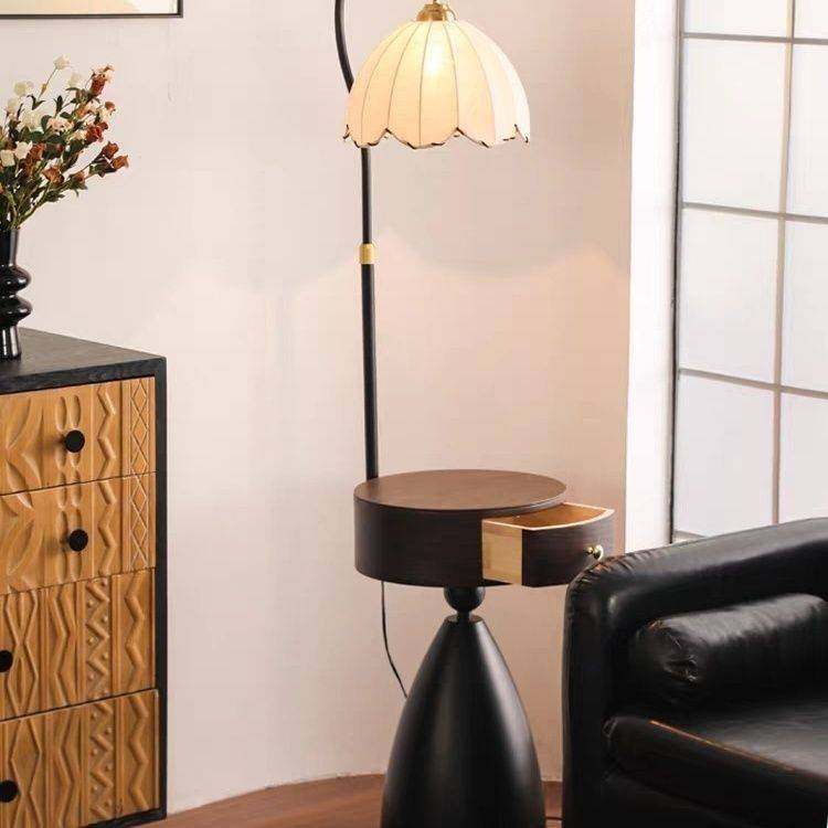 中古风卧室床头柜一体台灯抽屉家用小户型客厅收纳置物氛围落地灯