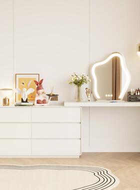 法式奶油风梳妆台现代简约实木伸缩UIN柜妆化台亚克妆力梳台斗一