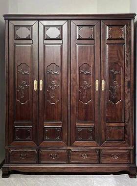 中四门平门实木衣柜明清古典雕花卧室门六LZA门收纳衣橱推拉式衣