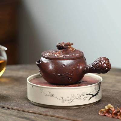 潜半手工唐羽原渊矿紫泥龙创意55230隐龙供春宜兴紫壶分砂销茶壶