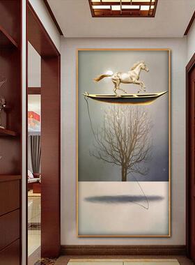 新中式入门玄装饰竖画版以梦为马酒店船走廊过道挂XCK关画摆渡人
