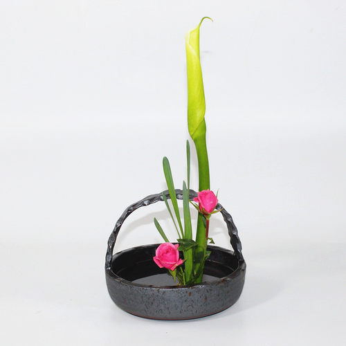 陶瓷花篮 复古粗陶花器 花盆 艺术插花篮子 茶室花艺装饰摆件