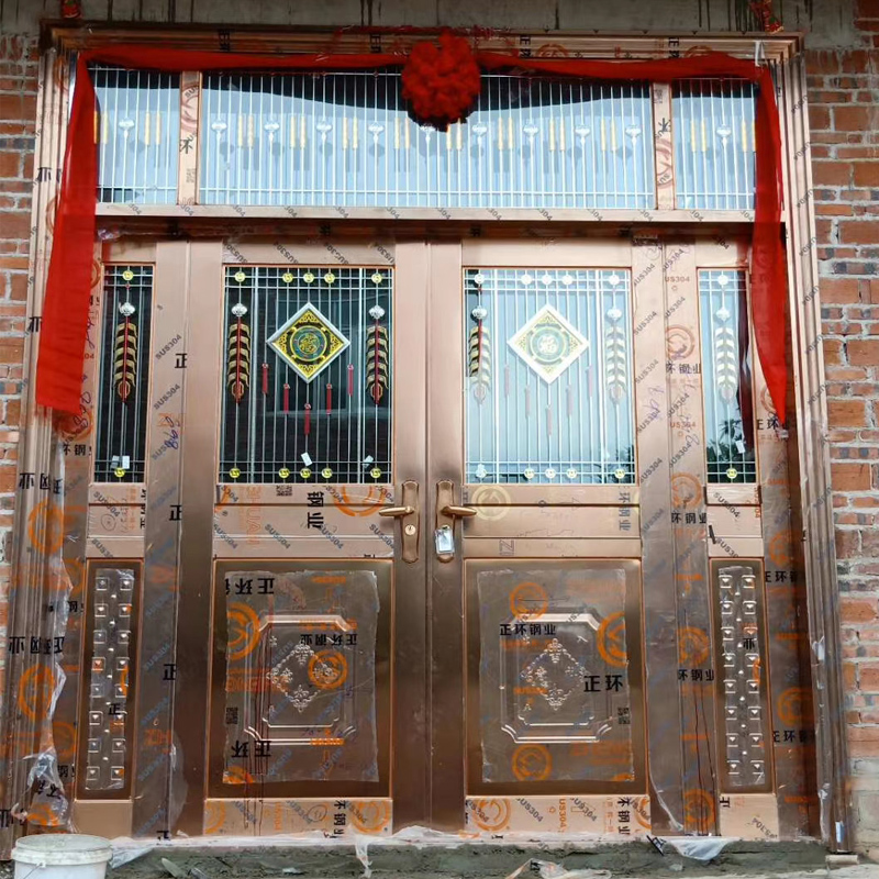 进户门别墅防盗大门乡村家用30不锈钢门不锈钢大门四开门入户门