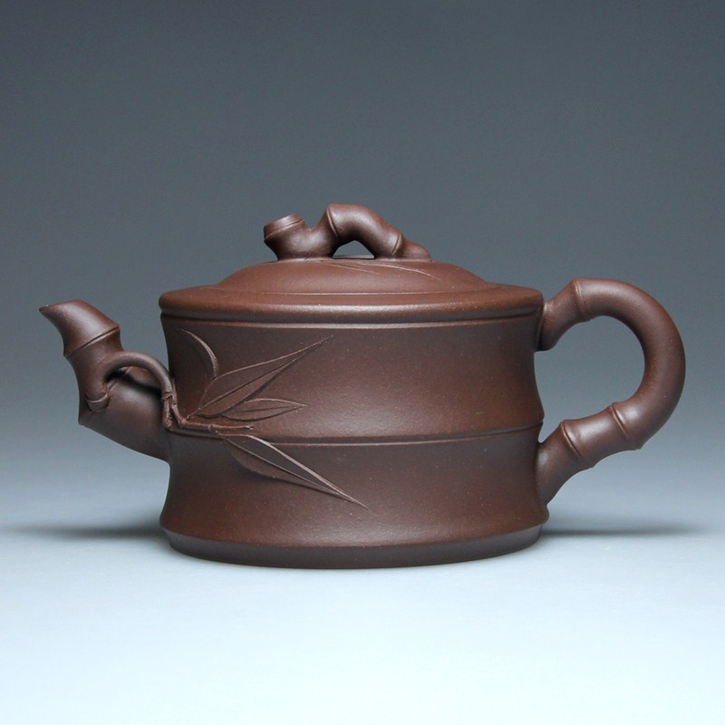 宜兴紫砂壶茶壶 名家吴海良250CC纯原矿黑墩头紫泥手工竹节竹段壶