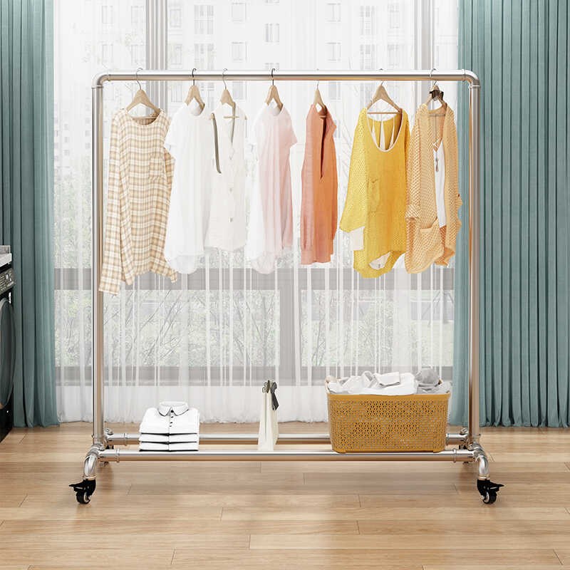 室内晾衣架落地式简易单杠卧室床头挂衣架家用宿舍衣帽架带轮架子