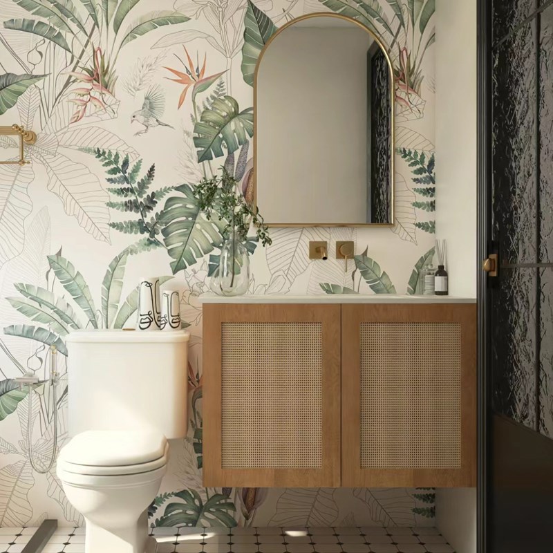 原木色藤编浴室柜洗脸盆小户型洗手盆复古卫生间面盆柜洗漱台定制