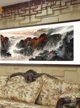 泼墨山水画国画水墨画一帆风顺鸿运当头办公室客厅装饰画中式挂画