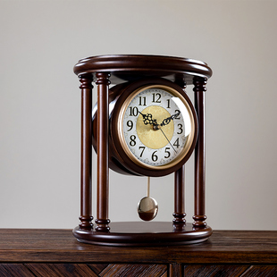 实木中式摆放客厅桌面时钟台式座钟复古钟表摆件家用欧式台钟摆钟