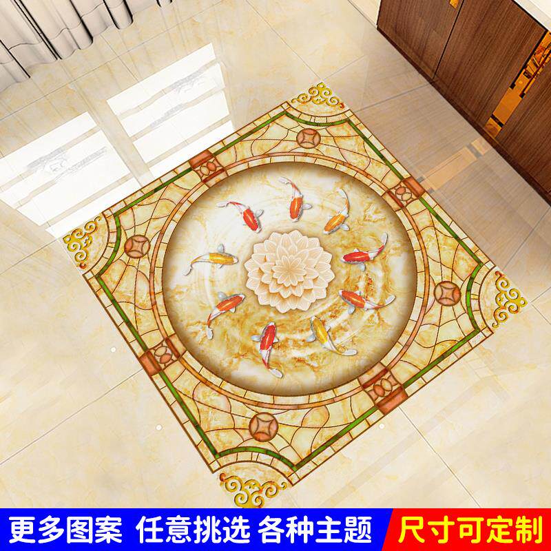 中式地面拼花贴纸走廊过道自粘地贴玄关客厅地板瓷砖贴画防水耐磨