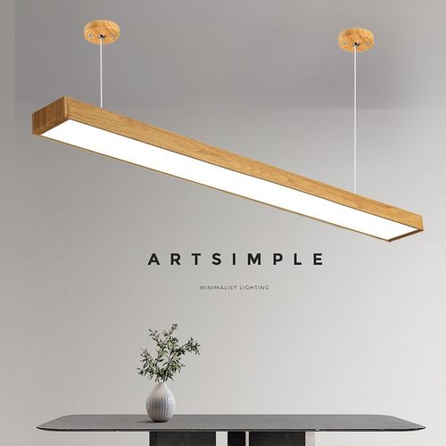 led木纹长条灯长方形直角木色铝方通灯咖啡厅休闲吧台餐厅吊灯