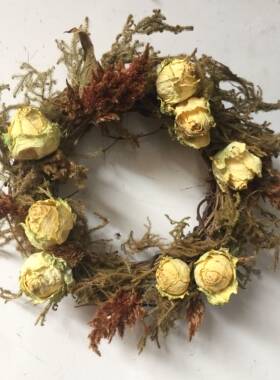 森美干燥香槟玫瑰凤尾草干花花环壁饰壁挂门楣花服饰欢迎花原118