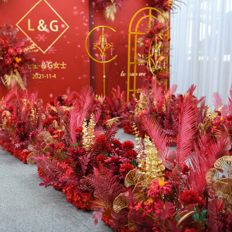 中式婚礼装饰花婚庆现场道具花艺背景墙拱门舞台布置路引花地排花