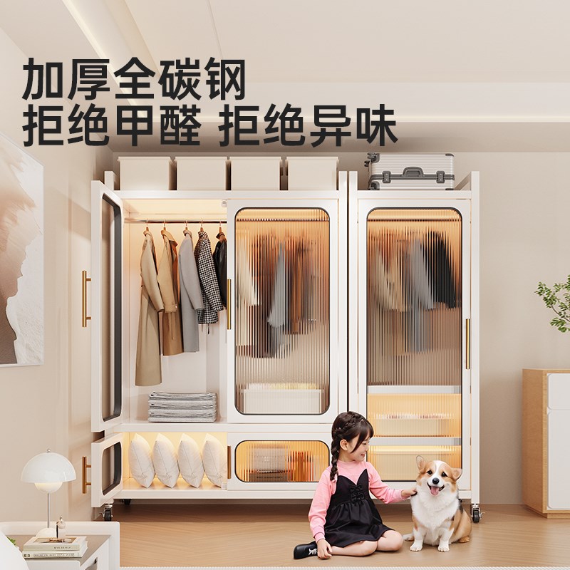 钢制单门衣柜简易组装卧室家用铁皮不锈钢儿童衣橱小户型出租房用