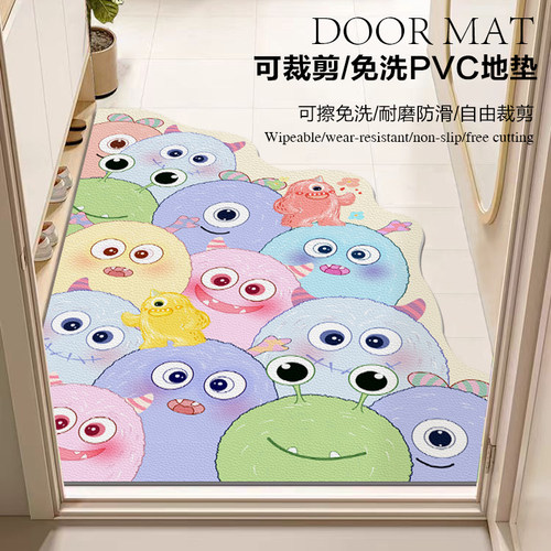小怪兽入户门地垫进门玄关免洗可擦地毯门口皮革可裁剪耐脏门垫