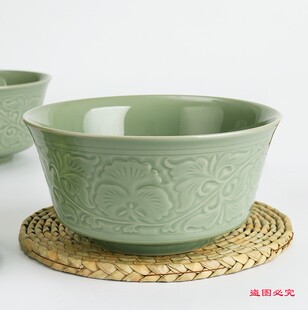 耀州窑青釉瓷宫廷碗 7英寸中式仿古传统陶器餐具家用仿唐宋金大碗