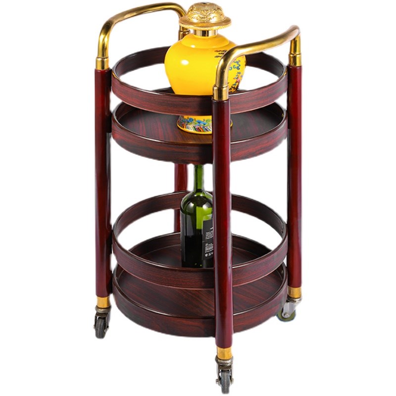 圆形木制酒水车小推车层移动茶水车点心车蛋糕推车服务车火锅车