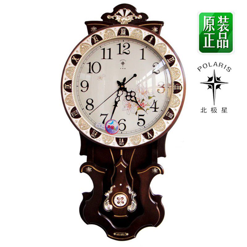 北极星欧式豪华挂钟 田园复古静音挂表客厅时尚创意时钟木制钟表