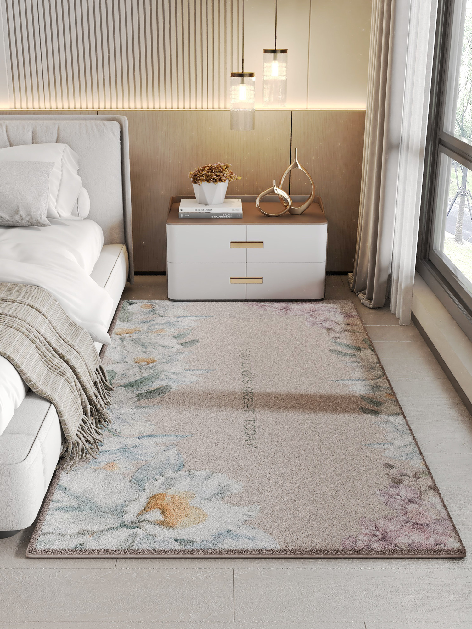 现代客厅家用欧美植物花卉毛绒卧室长条地毯可机洗不掉毛