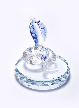 眼镜蛇水晶玻璃创意十二生肖摆件琉璃手工艺仿真动物属相车载饰品