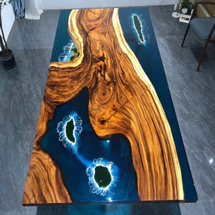 环氧树脂河流桌子胡桃木实木大板桌透明创意茶几茶桌原木树脂餐桌