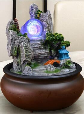 摆水中式假装山轮流水喷泉球家件居饰品办公室流开业桌POC面摆设