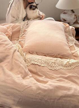 OWD麻四棉件套蕾丝镂空花边上亲肤透气提花被套床用品