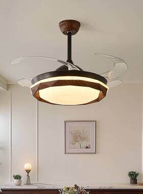 法式胡桃木餐厅风扇灯护眼静音电风扇隐形风扇灯一体吊灯风扇灯