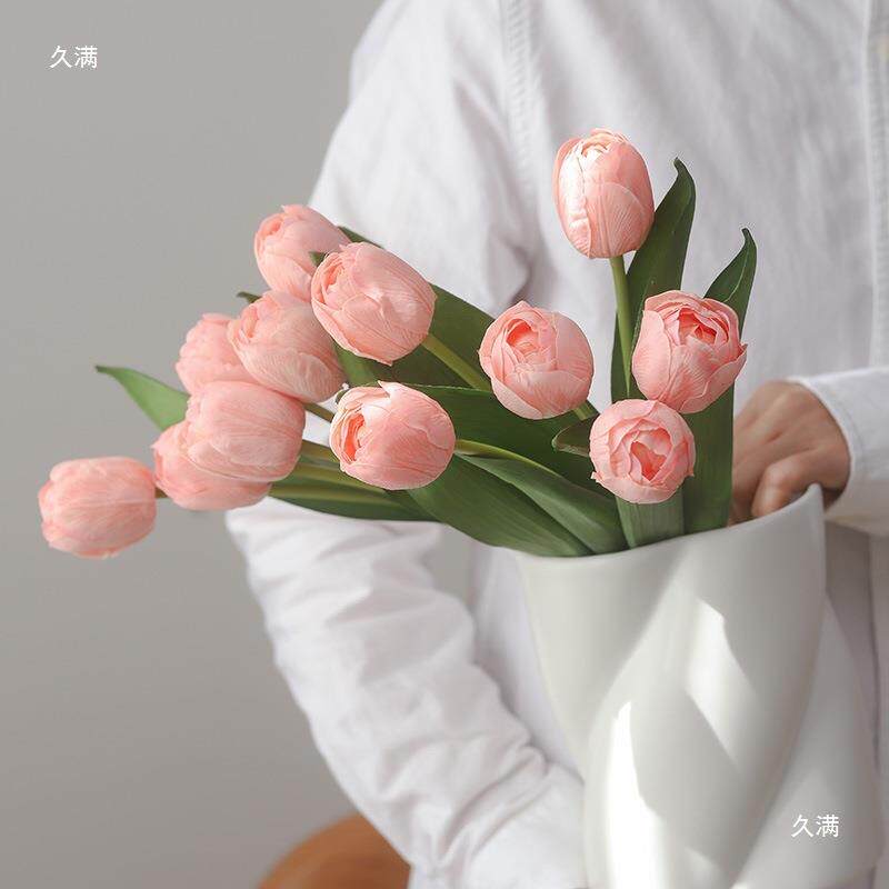 紫色郁金香花假湿客厅轻花奢桌感摆设花束装饰tj#loj#y摆餐件