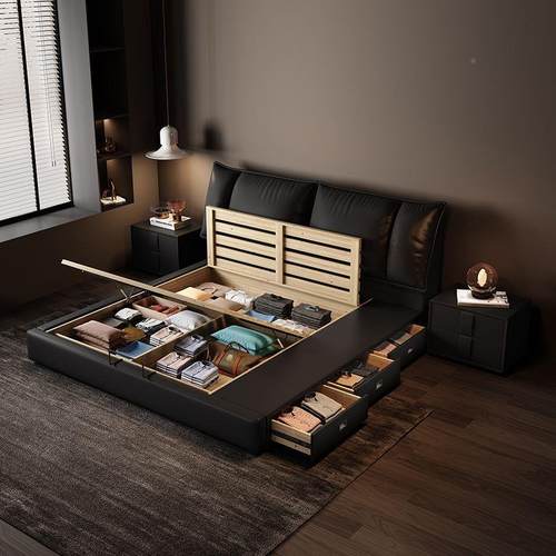 床2025年款床现卧代简1米8新双577人约主室实木皮床高端大气主卧