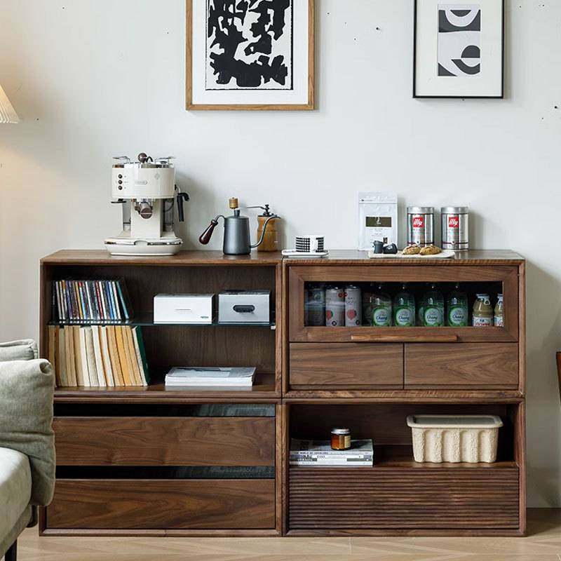 北美黑胡桃木实木电视柜储物收纳柜樱桃木多功能客厅家用自由组合